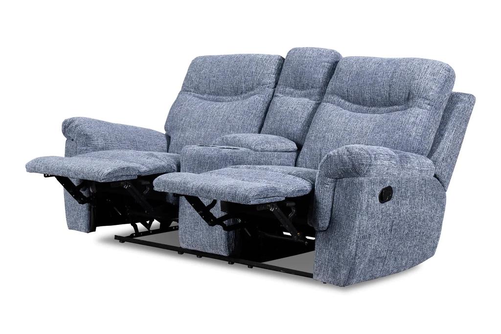 Griffin Dual Reclining Sofa and Dual Reclining Love Seat with Storage Console - Blue,Instore